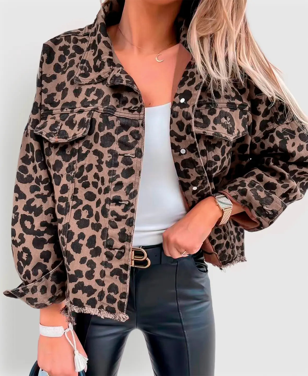 Leopard Print Denim Jacket™ | Bär Självförtroende med en Feminin Touch