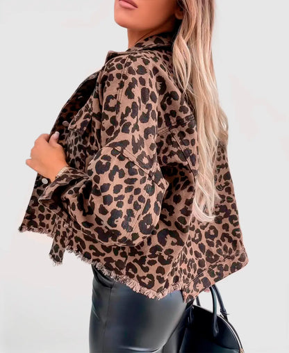 Leopard Print Denim Jacket™ | Bär Självförtroende med en Feminin Touch